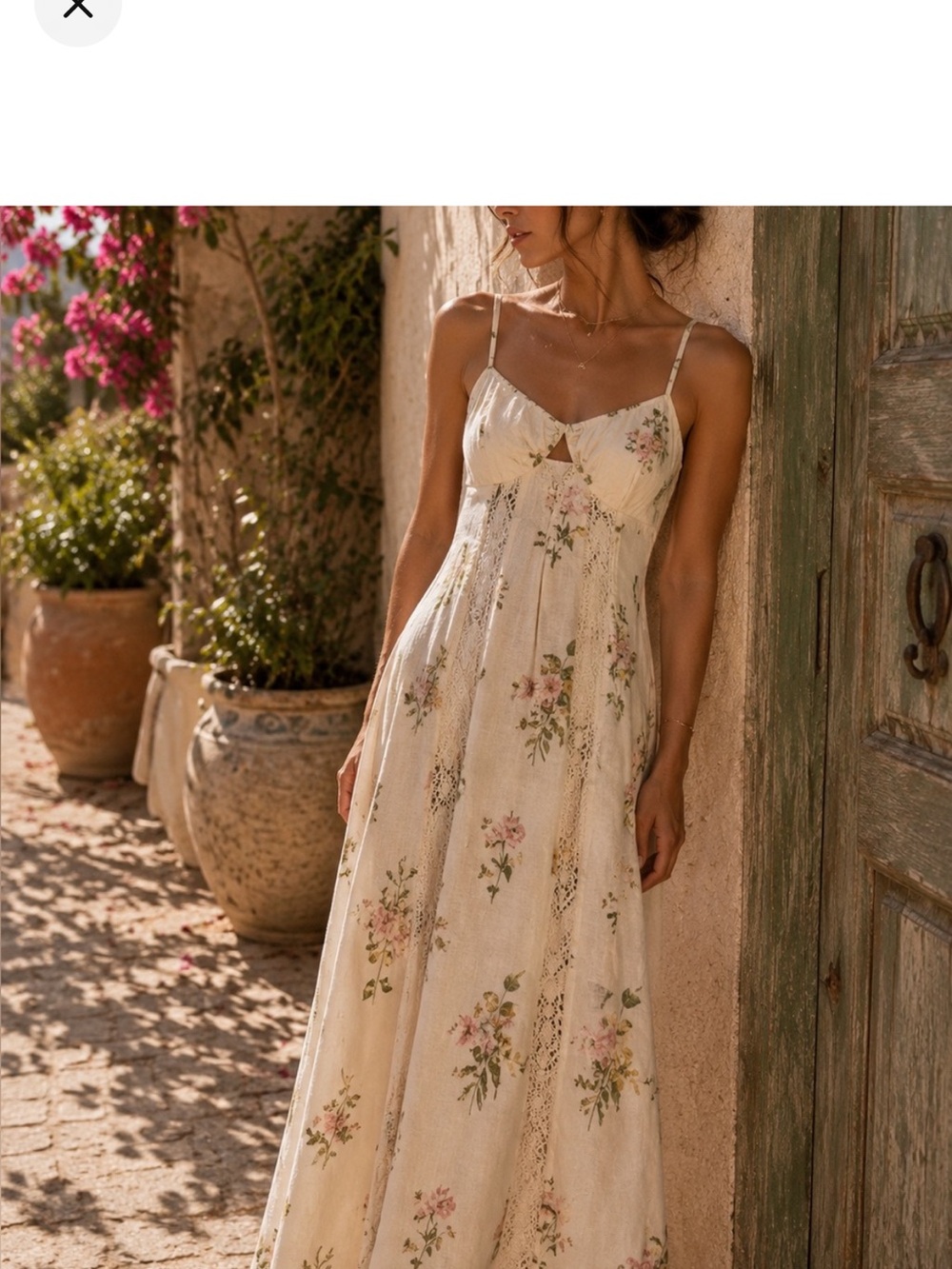 Caroline Constas Anthropologie beige cream pink floral linen blend midi dress L